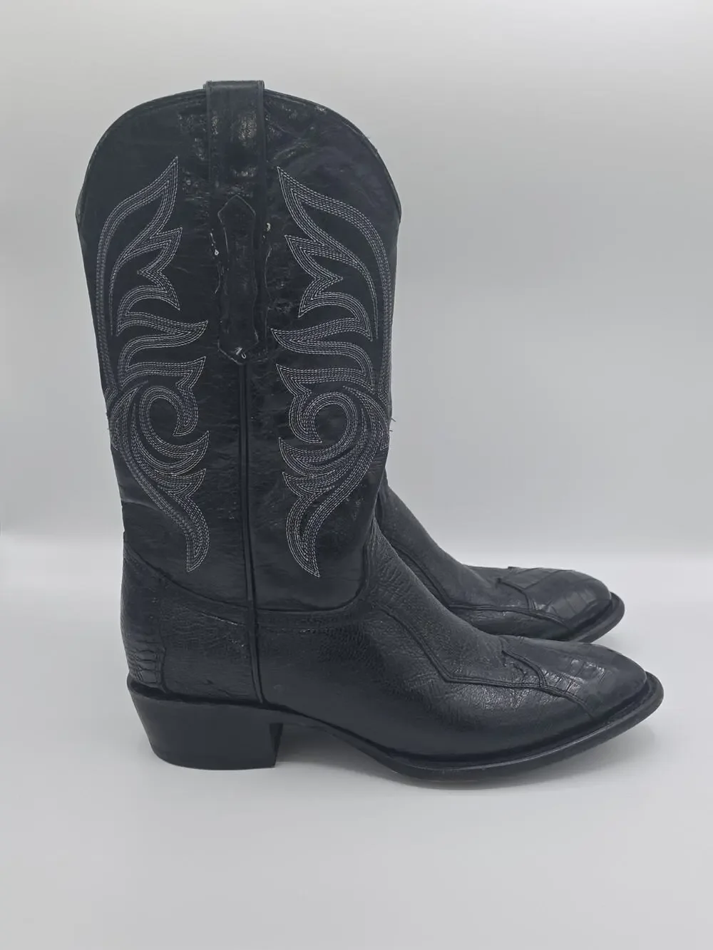 Republic Boot Co Cowboy Boots Mens 11D Eel Toe Smooth Ostrich Exotic Black Texas